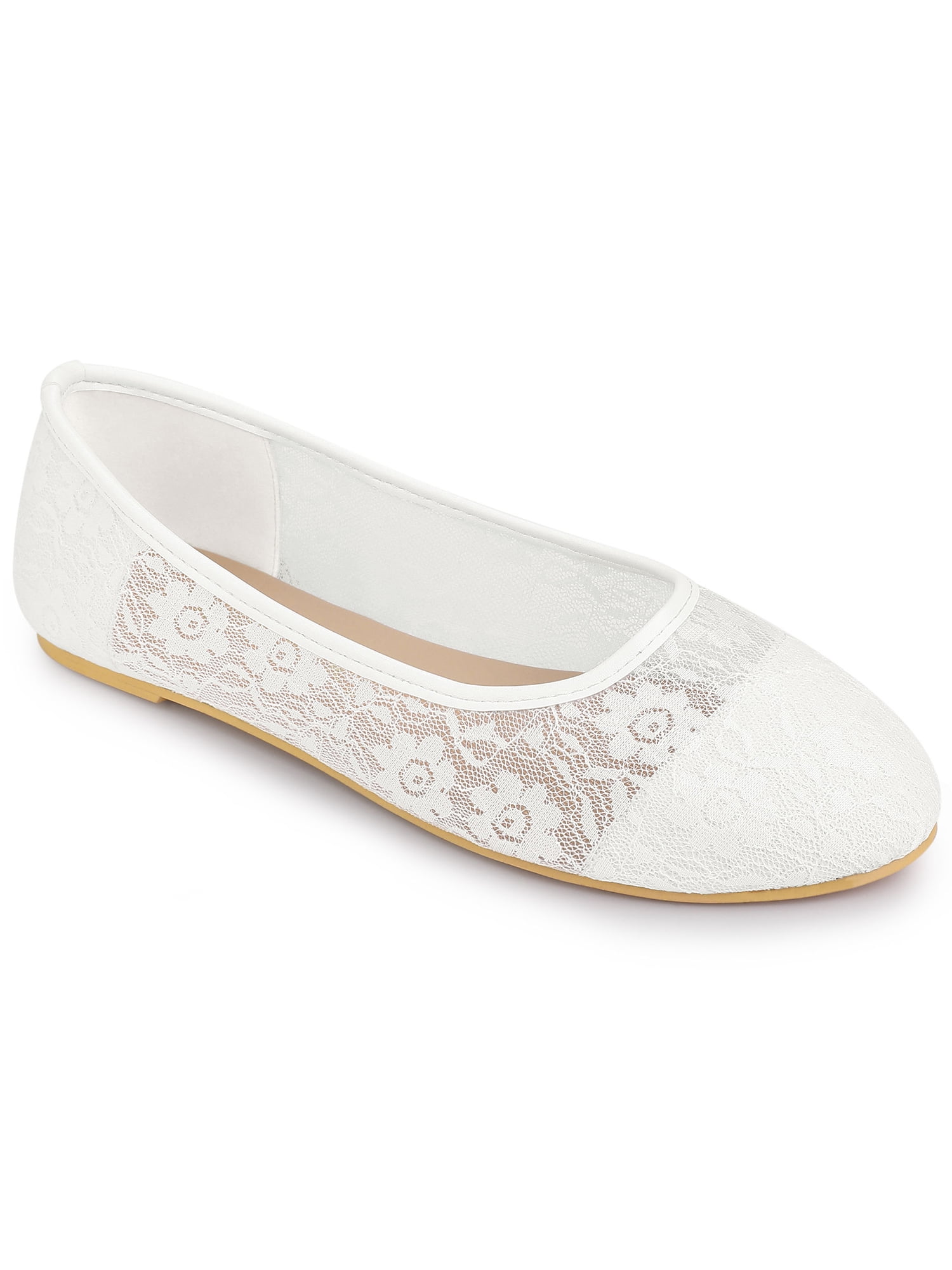 BLISSFUL STEP Women's Lace Mesh Embroidery Round Toe Slip on Ballet ...
