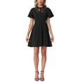 thumbnail image 1 of INSPIRE CHIC Women's Dress Floral Lace Mesh Flutter Sleeve Hight Neck Casual Midi Dress M Black, 1 of 6