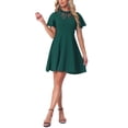 thumbnail image 1 of INSPIRE CHIC Women's Dress Floral Lace Mesh Flutter Sleeve Hight Neck Casual Midi Dress S Dark Green, 1 of 5