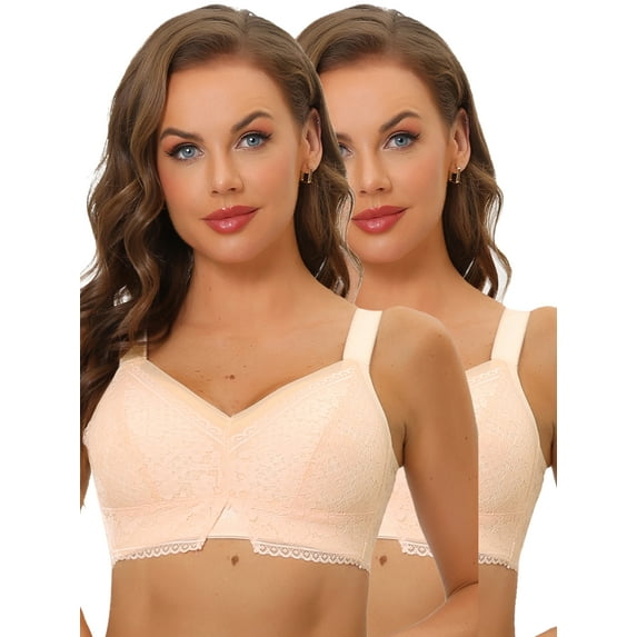 NOMADIC NOOK Women's Lace Minimizer Bralette U Back Full Coverage Wireless Bras 2 Packs