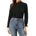 thumbnail image 1 of INSPIRE CHIC Women's Lace Mock Neck Long Sleeve Cotton Button-Down Shirt, 1 of 7