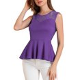 thumbnail image 1 of Allegra K Women's Lace-Paneled Semi Sheer Crew Neck Sleeveless Peplum Blouse, 1 of 6
