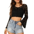 thumbnail image 1 of Allegra K Women's Lace See Through Top V Neck Bell Sleeve Elegant Crop Blouse, 1 of 6