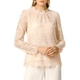 thumbnail image 1 of Allegra K Women's Lace Top Long Sleeve Ruffle Round Neck Elegant Floral Blouse, 1 of 7