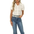 thumbnail image 1 of INSPIRE CHIC Women's Lace Tops Short Sleeve Lace Eyelet Button Down Blouse XS Beige, 1 of 6