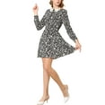 thumbnail image 1 of INSPIRE CHIC Women's Lace Trim Peter Pan Collar Long Sleeves with Belt Floral Dress M Black, 1 of 6