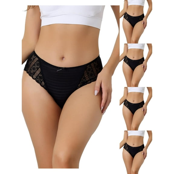 NOMADIC NOOK Women's Lace Underwear Mid-Waist Full Coverage Briefs Thin Breathable 5 Packs
