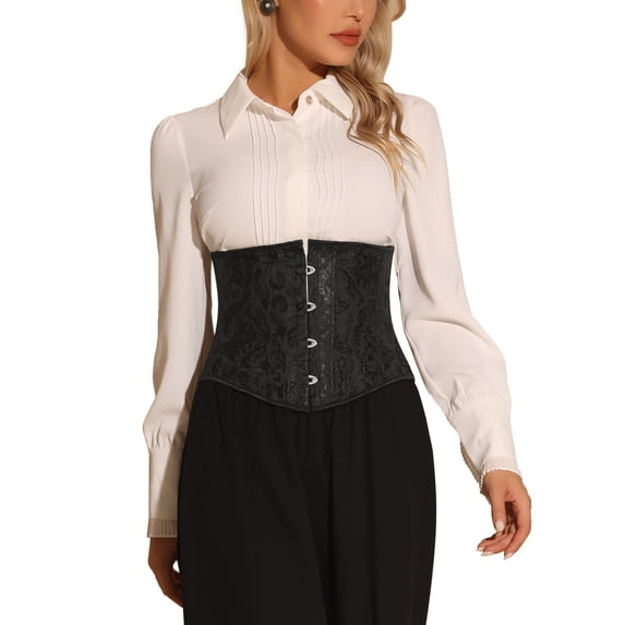 INSPIRE CHIC Women's Lace Up Back Steel Boned Waist Underbust Tight Shaper Corset Black L