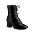 thumbnail image 1 of BLISSFUL STEP Women's Boots Lace Up Block Heels Ankle Combat Boots Black 9, 1 of 8