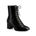 thumbnail image 1 of BLISSFUL STEP Women's Boots Lace Up Block Heels Ankle Combat Boots Black 7, 1 of 8