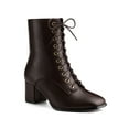 thumbnail image 1 of BLISSFUL STEP Women's Boots Lace Up Block Heels Ankle Combat Boots Coffee 7, 1 of 8