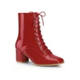 thumbnail image 1 of BLISSFUL STEP Women's Boots Lace Up Block Heels Ankle Combat Boots Red 8, 1 of 6