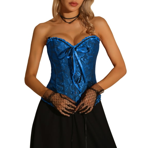 INSPIRE CHIC Women's Lace Up Corset Strapless Victorian Boned Bustier Corset Tops L Dark Blue