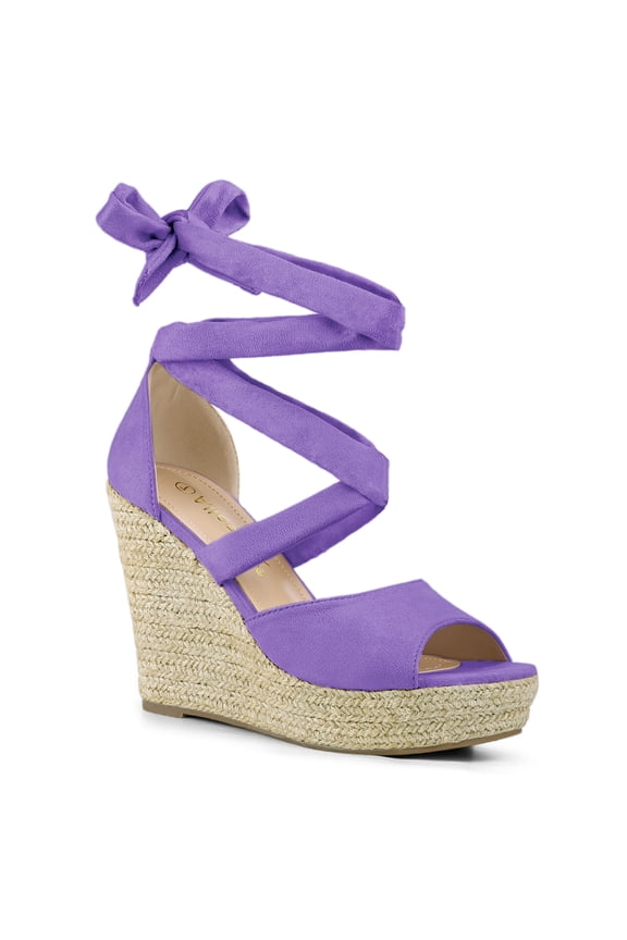 Women's Shoes Lace Up Espadrilles Platform Wedge Sandals Purple 10