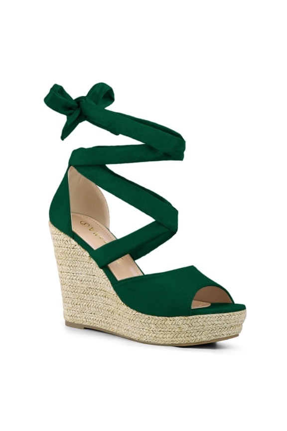 Women's Shoes Lace Up Espadrilles Platform Wedge Sandals Green 7.5