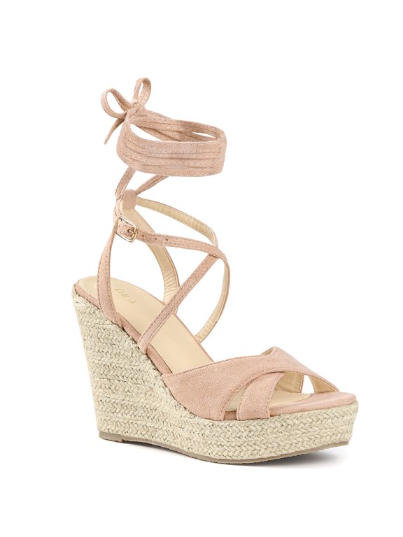 Women's Lace Up Espadrilles Wedges Heels Sandals Pink (Size 7)