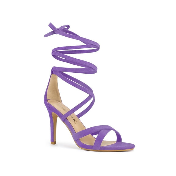 BLISSFUL STEP Women's Lace Up Heel Stiletto High Heels Sandals Purple 6