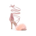 thumbnail image 1 of BLISSFUL STEP Women's Lace Up Heels Faux Fur Stiletto High Heel Sandals Pink 7, 1 of 7