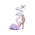 thumbnail image 1 of BLISSFUL STEP Women's Lace Up Heels Faux Fur Stiletto High Heel Sandals Purple 7, 1 of 8