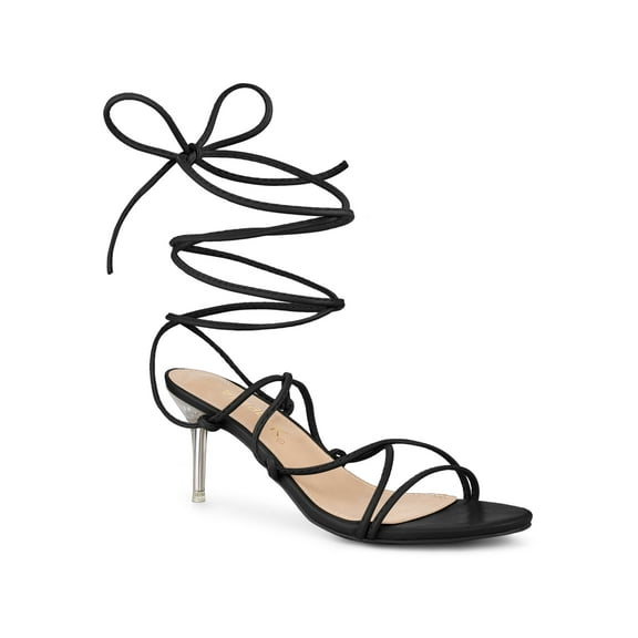 BLISSFUL STEP Women's Lace Up Open Toe Strappy Stiletto Heels Sandals