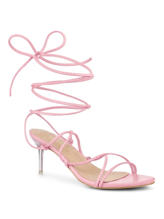 Women's Heels Strappy Open Toe Lace Up Ankle Wrap Stiletto Heel Sandals Pink 8