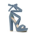 thumbnail image 1 of BLISSFUL STEP Women's Lace Up Platform Block Heel Sandals Haze Blue 6, 1 of 7