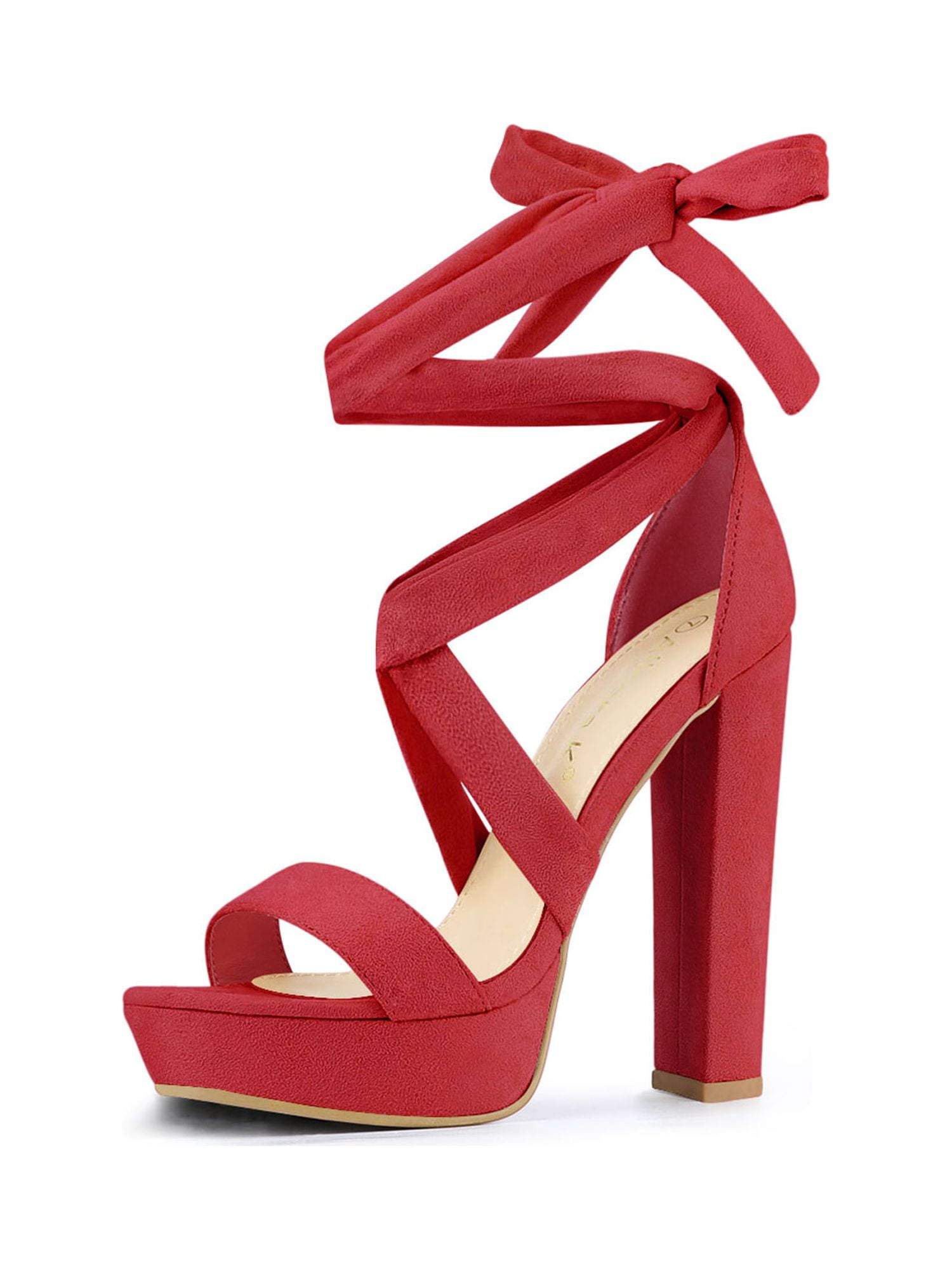 Lace-Up Platform Block Heel Sandals - Black