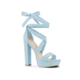 thumbnail image 1 of BLISSFUL STEP Women's Lace Up Platform Block Heel Sandals Sky Blue 10.5, 1 of 7