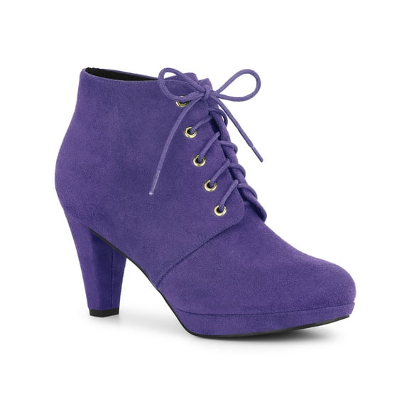 BLISSFUL STEP Women's Ankle Boots Lace Up Platform Chunky Heel  Purple 9