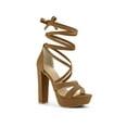 thumbnail image 1 of BLISSFUL STEP Women's Lace Up Platform Block High Heel Sandals Brown 9, 1 of 7