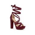 thumbnail image 1 of BLISSFUL STEP Women's Lace Up Platform Block High Heel Sandals Burgundy 10.5, 1 of 7