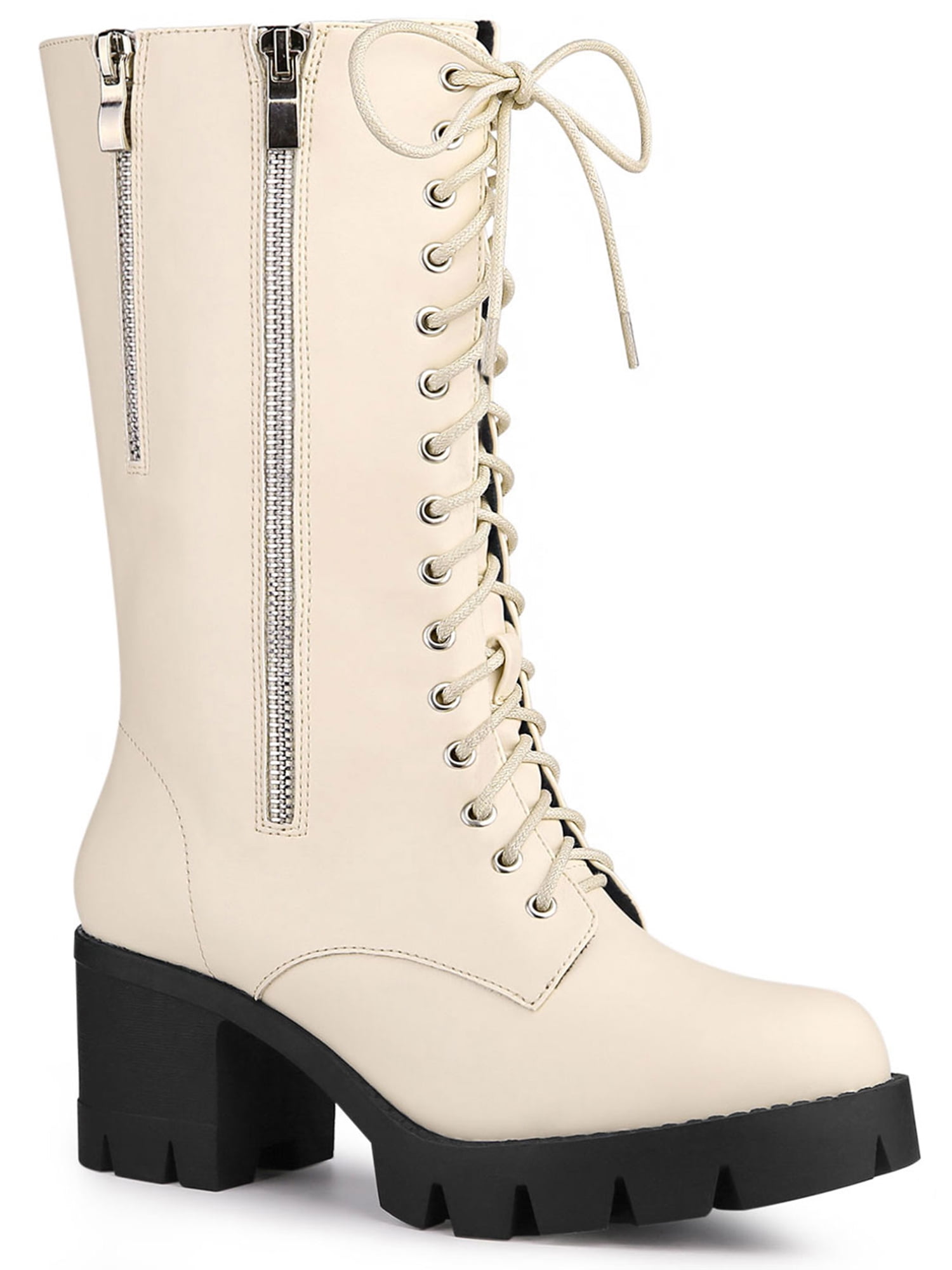 Allegra K Women's Lace-Up Combat Boots – Chunky Heel, Lug Sole, Ankle Booties