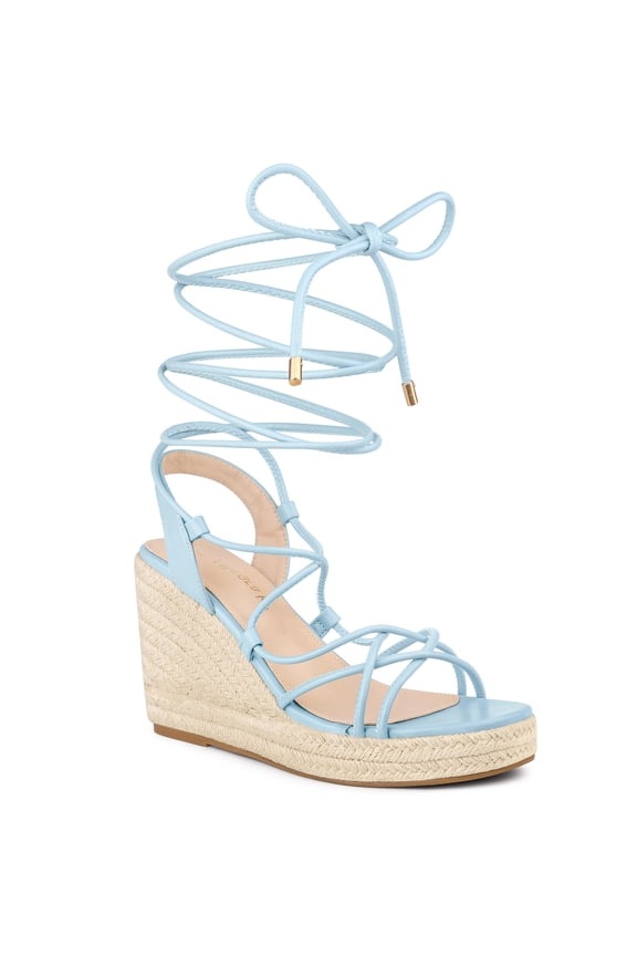 INSPIRE CHIC Style Women's Lace Up Platform Heel Espadrilles Wedge Sandals Sky Blue 8.5