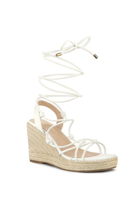 Women's Lace Up Platform Heel Espadrilles Wedge Sandals White 7