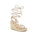 thumbnail image 1 of BLISSFUL STEP Women's Lace Up Platform Heel Espadrilles Wedge Sandals Beige 10, 1 of 7