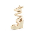 thumbnail image 1 of BLISSFUL STEP Women's Shoes Faux Suede Platform Wedge Heel Lace Up Open Toe Sandals  Beige 7, 1 of 8