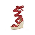 thumbnail image 1 of BLISSFUL STEP Women's Shoes Faux Suede Platform Wedge Heel Lace Up Open Toe Sandals  Red 7.5, 1 of 8