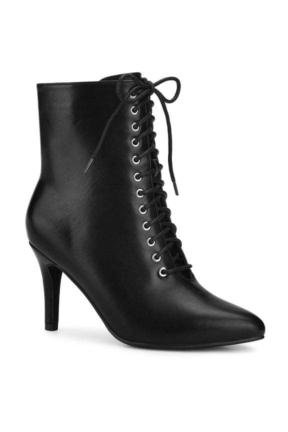 Women's Lace Up Pointed Toe Stiletto Heels Ankle Boots