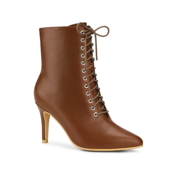 BLISSFUL STEP Women's Lace Up Pointed Toe Stiletto Heels Ankle Boots