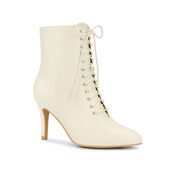 BLISSFUL STEP Women's Lace Up Pointed Toe Stiletto Heels Ankle Boots