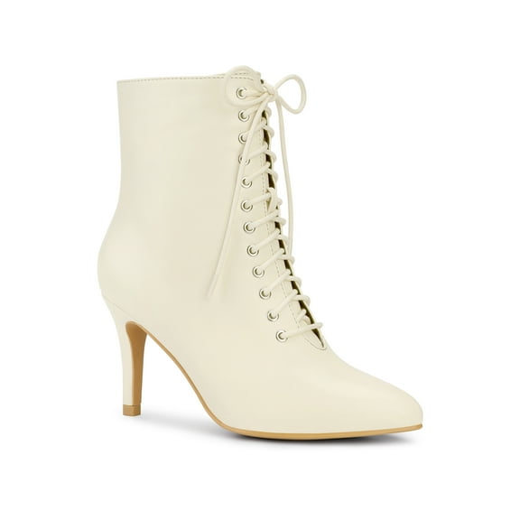 BLISSFUL STEP Women's Lace Up Pointed Toe Stiletto Heels Ankle Boots