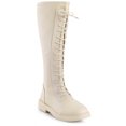 thumbnail image 1 of BLISSFUL STEP Women's Boots Lace-Up Knee High Round Toe Flat Faux Leather Combat Boots Beige 9, 1 of 7