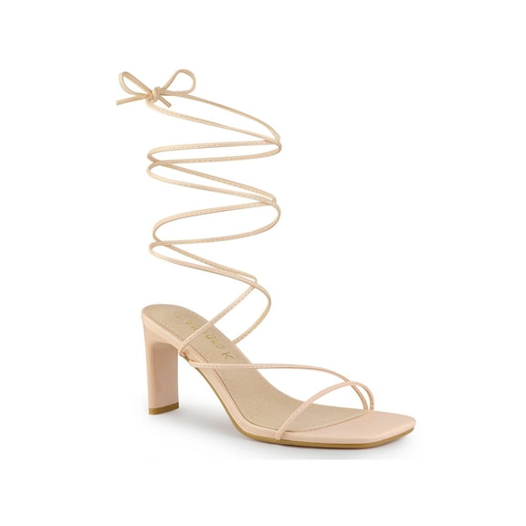 BLISSFUL STEP Women's Lace Up Strappy Block High Heel Sandals