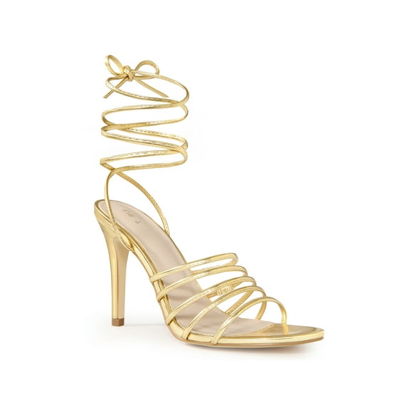 INSPIRE CHIC Women's Lace Up Strappy Slingback Stiletto High Heel Sandals Gold 9.5