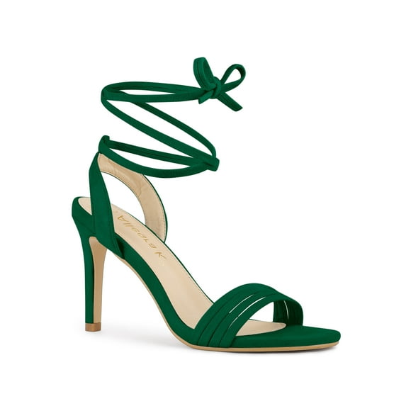 BLISSFUL STEP Women's Lace up Stiletto High Heels Sandals Emerald Green 8.5