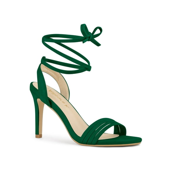 BLISSFUL STEP Women's Lace up Stiletto High Heels Sandals Emerald Green 8.5