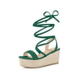 thumbnail image 1 of BLISSFUL STEP Women's Lace Up Wedge Heel Platform Slingback Strappy Sandals Dark Green 7.5, 1 of 8