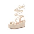 thumbnail image 1 of BLISSFUL STEP Women's Lace Up Wedge Heel Platform Slingback Strappy Sandals, 1 of 8