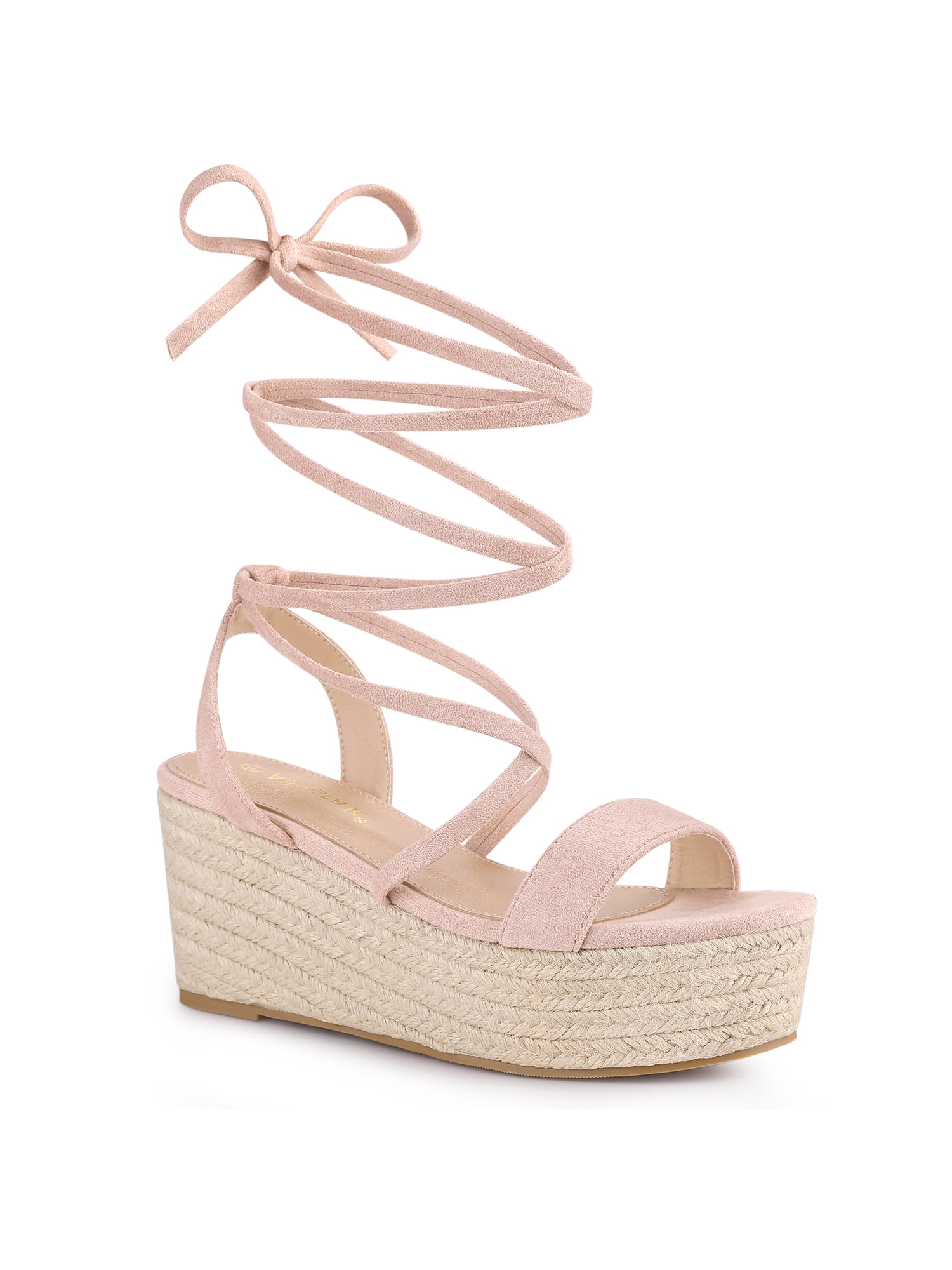 Allegra K Women's Lace-Up Wedge Sandals - Slingback Platform Espadrille Heels