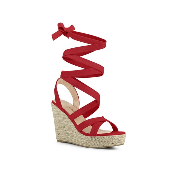 BLISSFUL STEP Women's Lace Up Wedge Heels Platform Strappy Espadrilles Sandals